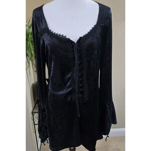 Vtg Lip Service Velvet Dress XL Y2K Lace Up Bell Sleeve Top Corset Goth Grunge